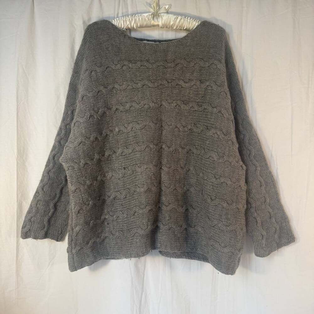 J Jill 100% Wool Fishermen’s Cable Knit Sweater Gray Women’s Size XL Pullover